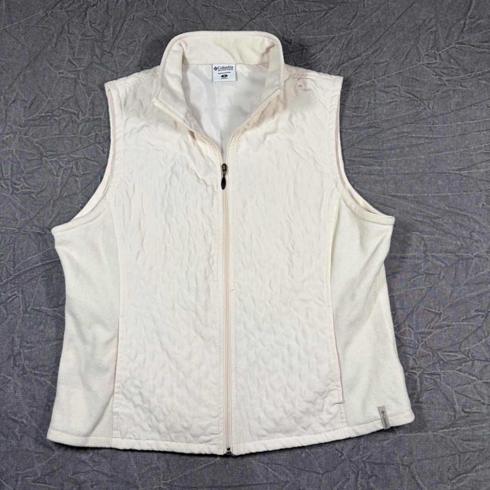 Columbia Vest Womens M Cream Quilted Fleece Full Zip Sleeveless Jacket Layer